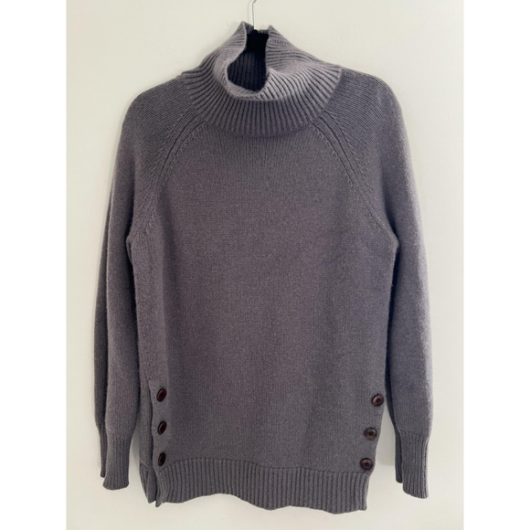 Garnet Hill Sweater Womens Medium Gray 100% Cashmere Turtleneck Button Pullover - Picture 1 of 9